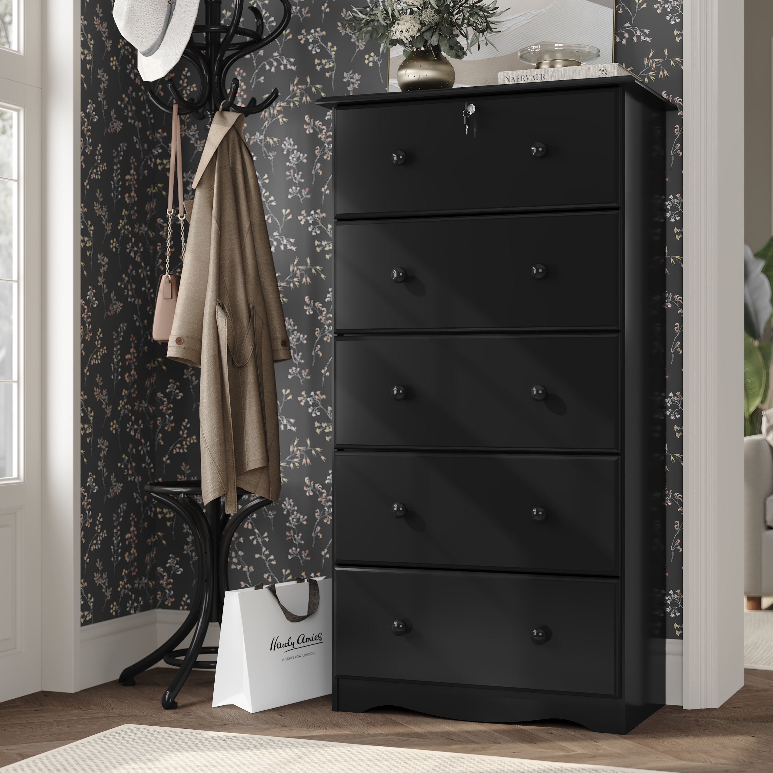 Palace Imports 100% Solid Wood 5-Jumbo Drawer Chest with Lock